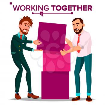 Working Together Concept Vector. Businessman. Busy Day. Co-workers. Business People. Cartoon Illustration