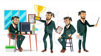 Boss CEO Character Vector. IT Startup Business Company. Body Template For Design. Various Poses, Situations. Cartoon Business Illustration