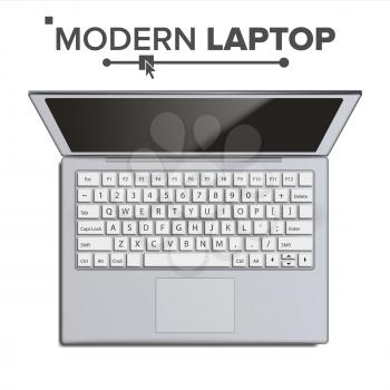 Laptop Computer Vector. Realistic Modern Office Laptop. Top View. Isolated Illustration