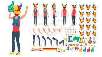 Sports Fan Vector. Animated Character Creation Set. Man National Team Supporter. Full Length, Front, Side, Back View, Accessories, Poses, Face Emotions, Gestures Isolated Cartoon Illustration