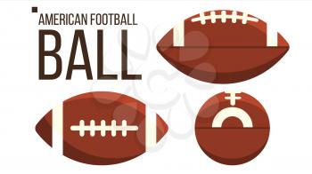 American Football Ball Vector. Rugby Sport Equipment. Different View. Isolated Illustration