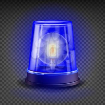 Blue Flasher Siren Vector. 3D Realistic Object. Light Effect. Rotation Beacon For Police Cars Ambulance, Fire Trucks. Emergency Flashing Siren. Isolated On Transparent Background