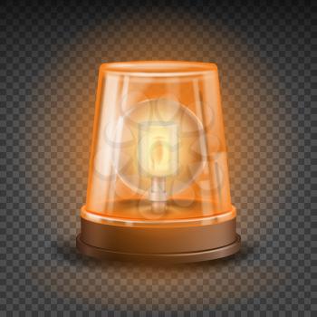 Orange Flasher Siren Vector. 3D Realistic Object. Light Effect. Rotation Beacon. Emergency Flashing Siren. Isolated On Transparent Background