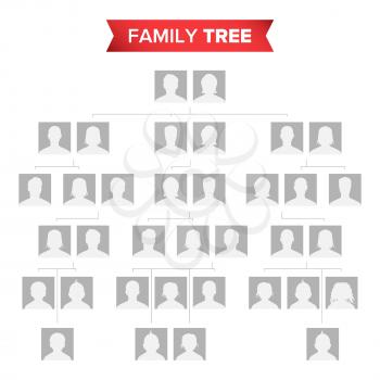 Genealogical Tree Template Vector. Family History Tree With Default People Portraits. Family Tree Chart Illustration