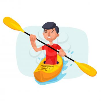 Kayaking Paddling on Boats Vector. Having Fun. Paddle Oar. Sport, Outdoor Activities. Isolated On White Cartoon Character