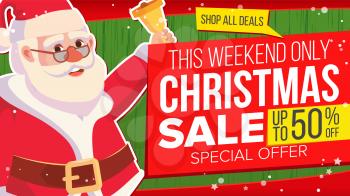 Christmas Sale Banner With Classic Santa Claus Vector. Advertising Poster. Marketing Advertising Design Illustration. Design For Xmas Party Poster, Brochure, Card, Shop Discount Advertising.