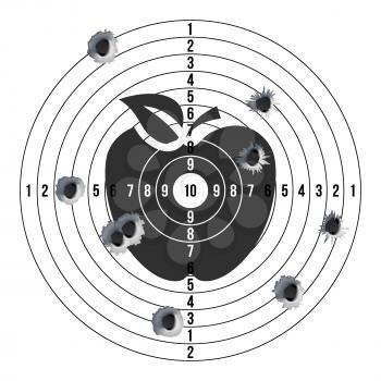 Target Gun With Bullet Holes Vector. Classic Paper Shooting Target Illustration. Holes In Target. For Sport, Hunters, Military, Police, Illustration