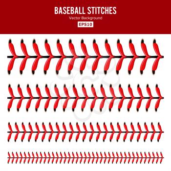 Baseball Stitches Vector Set. Baseball Red Lace Isolated