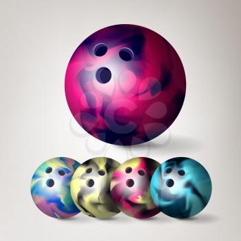 Bowling Ball Vector. Set 3D Realistic Illustration. Colorful Ball With Shadow.