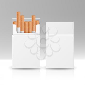 Blank Pack Package Box Of Cigarettes 3D Vector Template For Design. Opened Pack Of Cigarettes