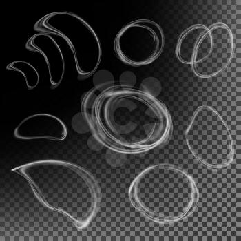 Realistic Cigarette Smoke Waves Vector. Clouds Set In Circle Form. Transparent Background