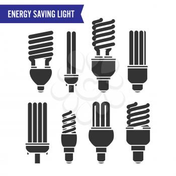 Energy Saving Light Vector. Set Energy Saving Light Bulbs Icon.