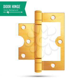 Door Hinge Vector. Classic And Industrial Ironmongery Isolated On White Background. Simple Entry Door Metal Hinge Icon. Gold, Brass. Stock Illustration.
