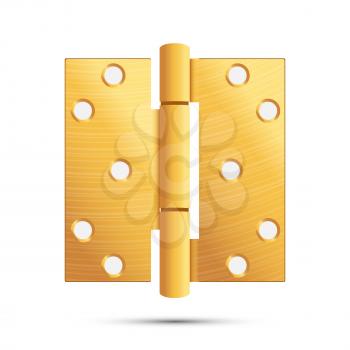 Door Hinge Vector. Classic And Industrial Ironmongery Isolated On White Background. Simple Entry Door Metal Hinge Icon. Gold, Brass. Stock Illustration.