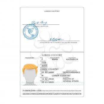 International Passport Vector. Sample Personal Data Page. International Identification Document.