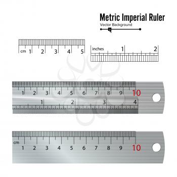Metric Imperial Rulers Vector. Centimeter And Inch. Measure Tools Equipment Isolated On White Background.