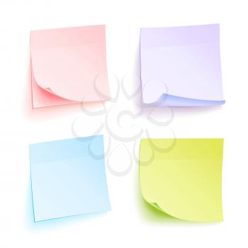 Paper Work Notes Isolated Vector. Set Of Color Sheets Of Note Papers. Four Bright Sticky