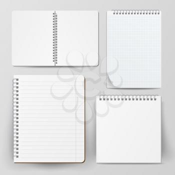 Spiral Empty Notepad Blank Mockup Set. Template For Advertising Branding, Corporate Identity. 3D Realistic Notebook Mockup. Blank Notebook With Clean Cover