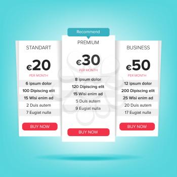 Pricing Business Plans Vector. Pricing Plans Template. Chart Table, Pricing Plan Template. Recommend With Price Web Banner