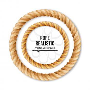 Realistic Rope Vector. 3D Circular Rope Isolated On White Background. Illustration Of Twisted Nautical Thick Line. Graphic String Cord