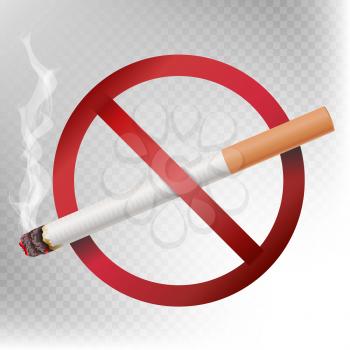 No Smoking Sign Vector. Illustration Isolated On Transparent Background. Cigarette With Smoke