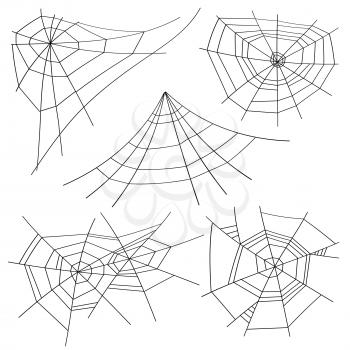 Halloween Spider Web Set Vector. Black Spider Web Isolated On White. For Halloween Design