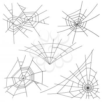 Halloween Spider Web Set Vector. Black Spider Web Isolated On White. Monochrome Hector Venom Cobweb For Halloween Design
