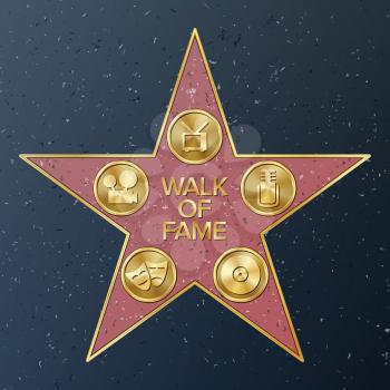 Hollywood Walk Of Fame. Vector Star Illustration. Famous Sidewalk Boulevard.