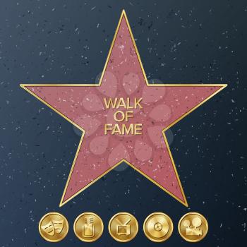 Hollywood Walk Of Fame. Vector Star Illustration.