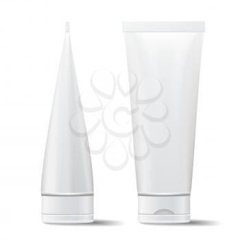 Tube Vector Mock Up. Cosmetic White Plastic Tube Packaging Realistic Illustration. Isolated On White Background