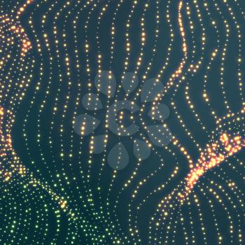 Wave Background. Ripple Grid. Glowing Round Particles. Swarm Of Dots. Vector
