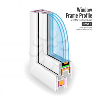 Plastic Window Frame Profile. Structure Corner Window. Three Transparent Glass. Vector