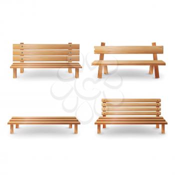 Wooden Bench Realistic Vector Illustration. Smooth Wooden Classic Furniture On White