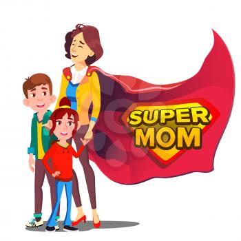 Super Mom Vector. Mother s Day. Shield Badge. Isolated Flat Cartoon Illudtration