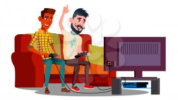 Group Of Teenage Friends Playing Video Games On The Couch Vector. Illustration