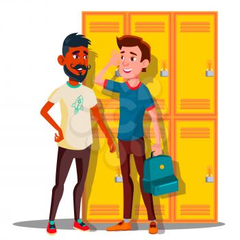 Teenagers Near Lockers In College Vector. Illustration