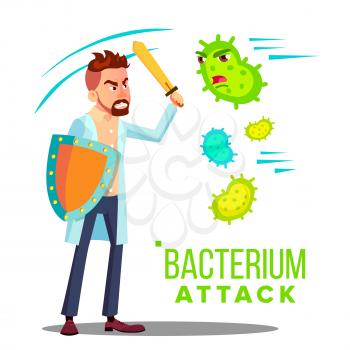 Allergist Reflecting Bacterium Attack Vector. Isolated Illustration