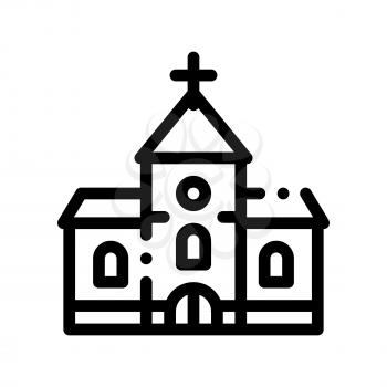Church Building For Wedding Ceremony Vector Icon Thin Line. Church Celebration Day Linear Pictogram. Party Preparation And Marriage Template Monochrome Contour Concept Illustration