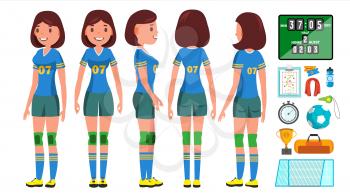 Handball Female Player Vector. In Action. Sport Event. Energy, Aggression. Cartoon Character Illustration