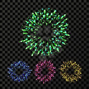 Firework Vector. Night Sky Design Salute Effect. Isolated On Transparent Background Realistic Illustration
