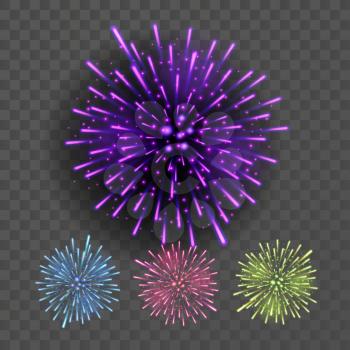 Firework Vector. Festive Explosion Light. Isolated On Transparent Background Realistic Illustration