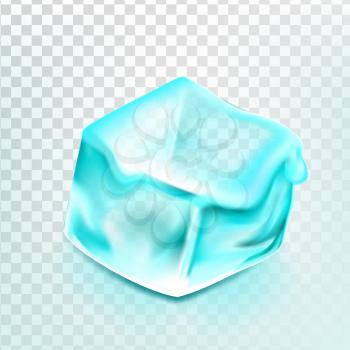 Ice Cube Isolated Transpatrent Vector. Clean Cold Crystal Icon. Shiny Coctail Element. Realistic Illustration