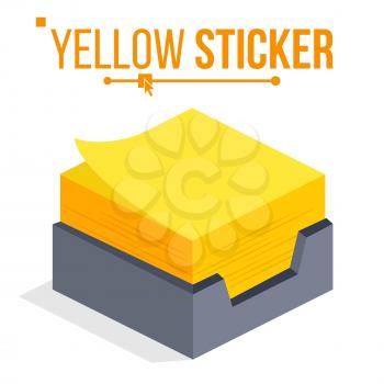 Yellow Sticker Vector. Sticky Paper Notes Stack. Isometric Paper Note. Isolated Illustration