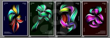 Modern Abstract Cover Poster Set Vector. Tech Futuristic Banner. Acrylic Texture. Digital Composition. Flyer, Cover, Brochure. Illustration