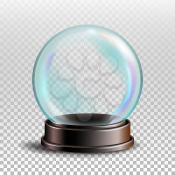 Christmas Snowglobe Vector. Sphere Ball. Crystal Glass Empty Ball. Transparent Background . Realistic Illustration