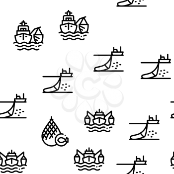 Fishing Industry Business Process Seamless Pattern Vector Thin Line. Illustrations