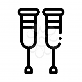 Orthopedic Crutches Walking Equipment Vector Icon Thin Line. Orthopedic And Trauma Rehabilitation, Belt And Walkers Concept Linear Pictogram. Medical Rehab Goods Monochrome Contour Illustration