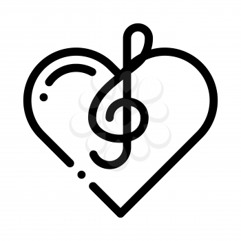 Treble Clef And Heart Song Element Vector Icon Thin Line. Treble Clef And Headphones, Concert, Opera And Singing In Karaoke Concept Linear Pictogram. Monochrome Contour Illustration