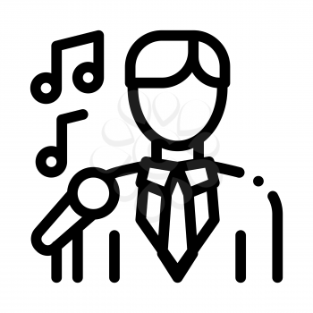 Man In Suit With Microphone Singing Recital Vector Icon Thin Line. Microphone And Dynamic, Concert And Theater, Opera And Karaoke Concept Linear Pictogram. Black And White Contour Illustration