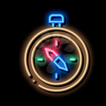 Tourist Compass Sign neon light sign vector. Glowing bright icon Tourist Compass sign. transparent symbol illustration